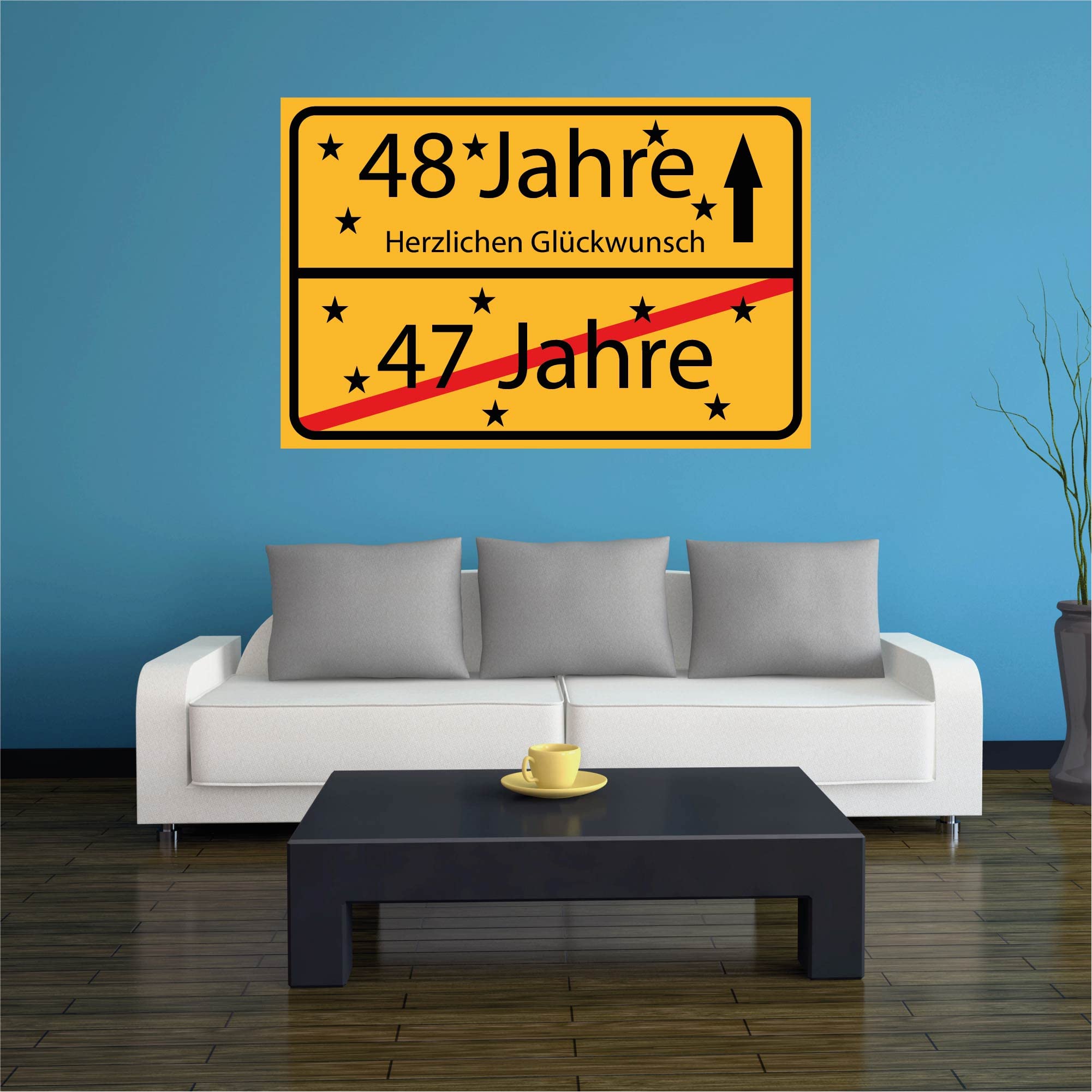 INDIGOS UG - 48 Jahre Geburtstag Schild Deko für Party - 80x60cm - PVC 5mm pink - Ortsschild Herzlichen Glückwunsch - Spruch - Ortsschild Design Deko Geschenkidee 48. Birthday