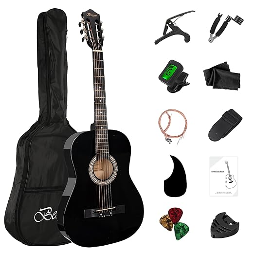 38in Beginner Guitar Acoustic Guitar Basic Starter Kit Tuner Capo Strings Winders Strap Picks Student Kids Adults Guitar Pickguard with Gig Bag
