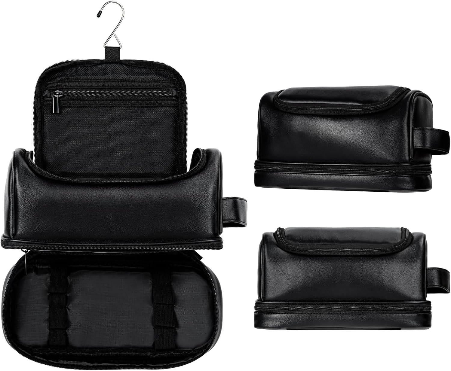 Travel Toiletry Bag for Men, Large Water-resistant Shaving Bag Toiletries Organizer, PU Leather Dopp Kit, with Hanging Hook, Multi-functional and Stylish, Ideal for Grooming, Travel, Camping, Gym