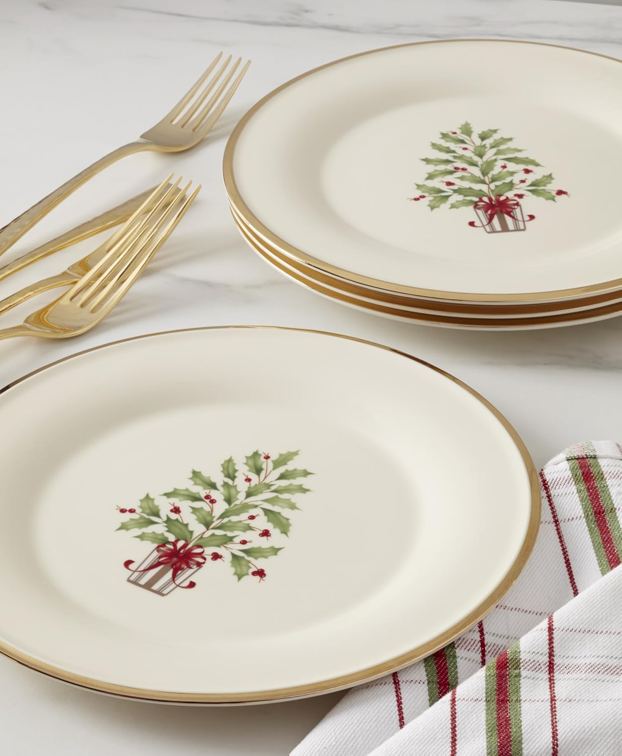 Lenox 897744 Holiday Tree Accent Plates, Service For 4, Christmas Dishes, Dinnerware Set,