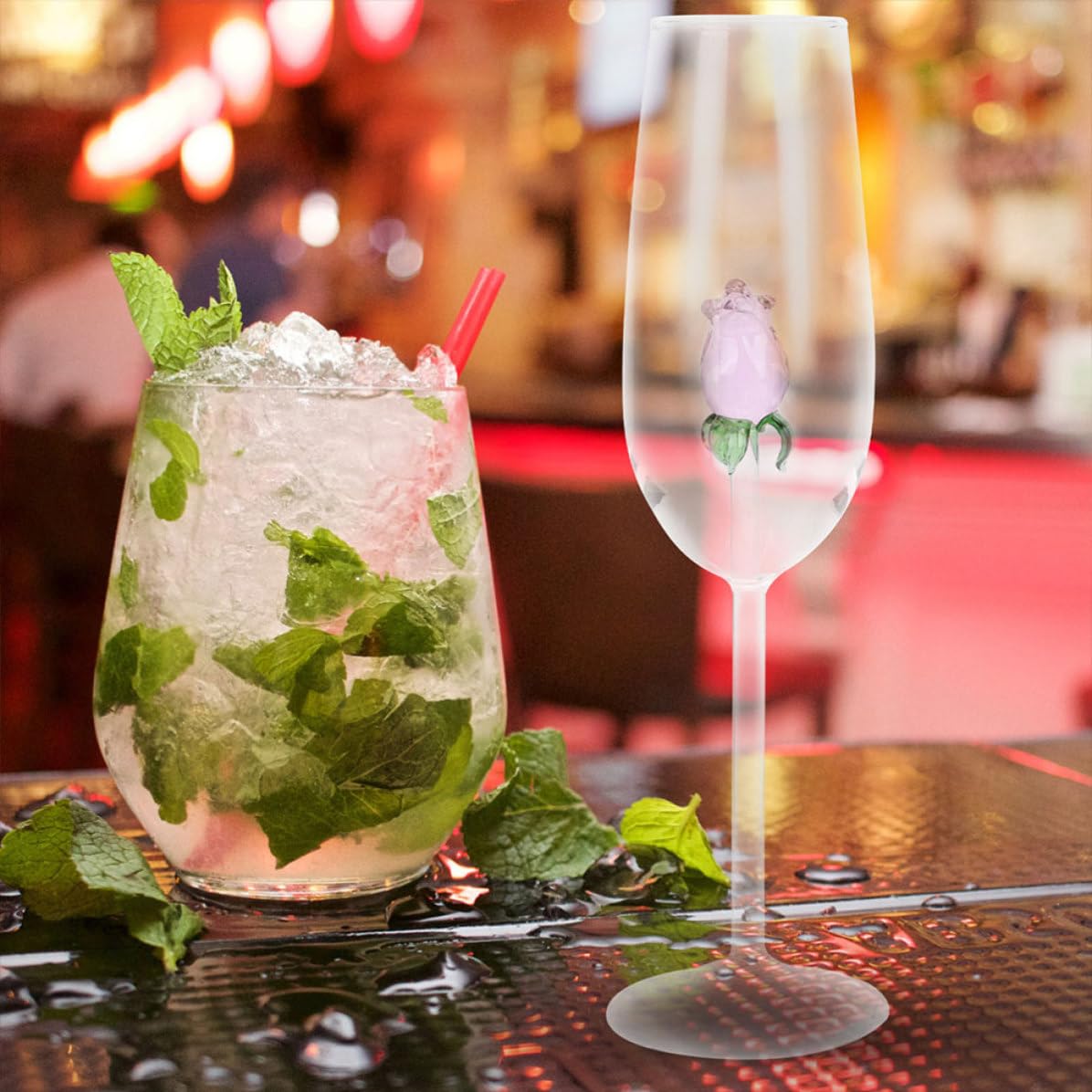 IMIKEYA 2 Stück Dekorative Glas Weingläser mit Rosenmotiv Eleganter Cocktailbecher aus Glas Einfaches Design für Hochzeitsfeier und Partygebrauch