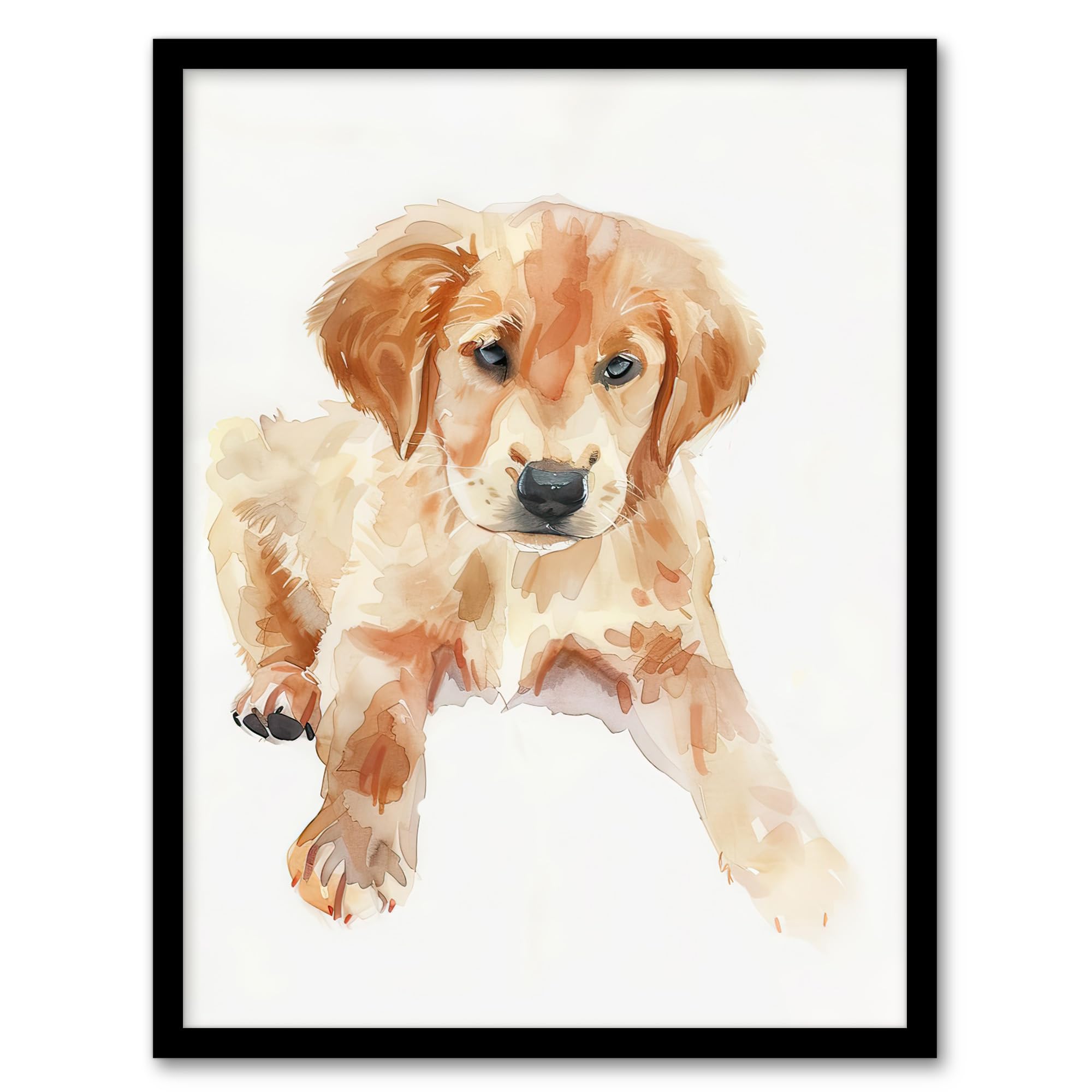 Golden Retriever Puppy Watercolour Framed Wall Art - Dog Lover Gift - Artery8