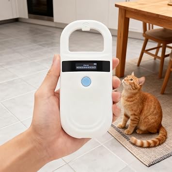 Pet Microchip Reader, 134.2Khz Pet Microchip Scanner, Handheld Universal with OLED Display, 0-5.9 in Reading Distance, Compatible with Emid Fdx-B (Iso11784/85), for Pet Id Tracking