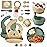 O\'doe 17-Piece BPA-Free Silicone Baby Feeding Set | Thick & Soft Suction Plates, Baby Bowls, Wooden Fork & Spoon, and More | Make Mealtime Fun and Easy for Your Little One (Beige and Green, V3)
