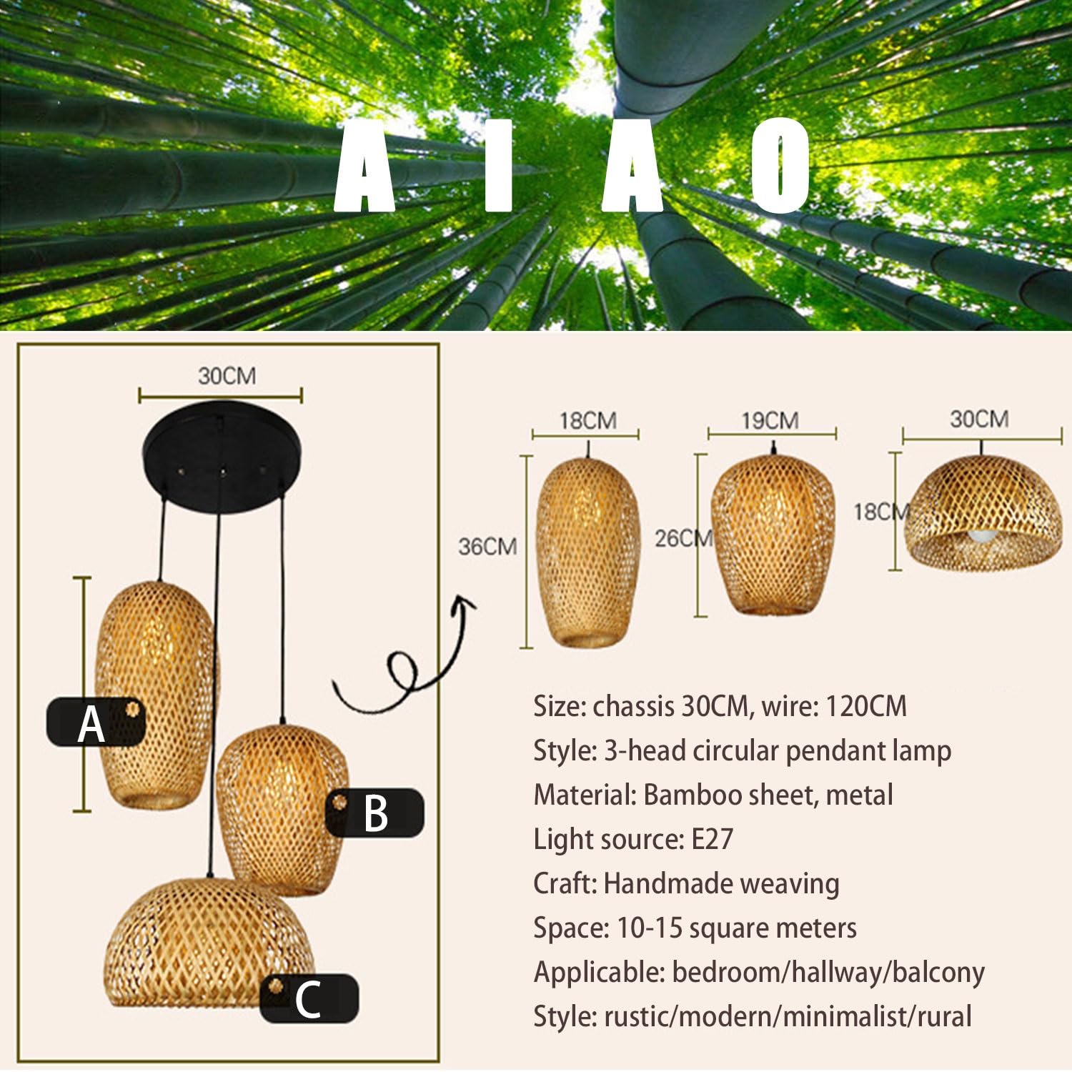 Wisząca Lampa Z Bambusowego Plecionki 3-Światła, Ręcznie Wykonany Żyrandol Konopny Kula, E27 Vintage Industrialna Lampa Wisząca Do Wyspy Kuchennej Jadalni Salonu(Circular disc)