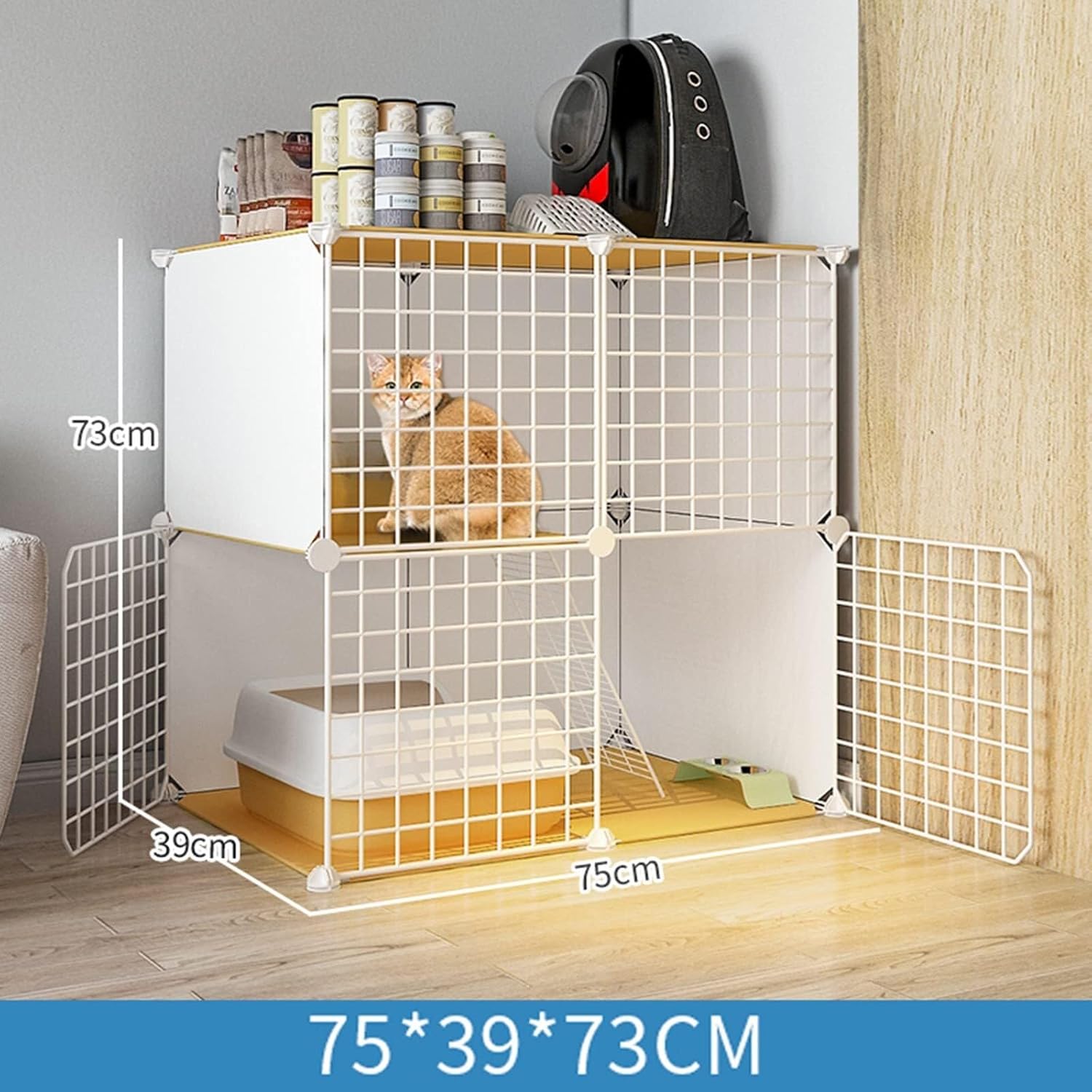 Extra Large Portable Collapsible Cat Cage, DIY Metal Wire Cat Kennel for 1-4 Cats, Sturdy Indoor Small Pet Playpen(79 * 39 * 73cm-B)