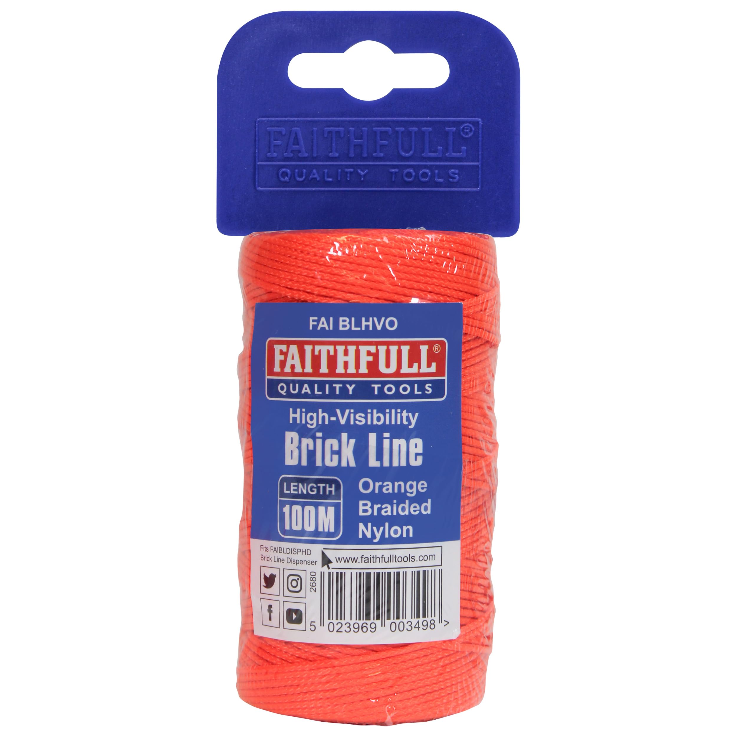 Faithfull Hi-Vis Nylon Brick Line 100M (330Ft) Orange 5023969003498