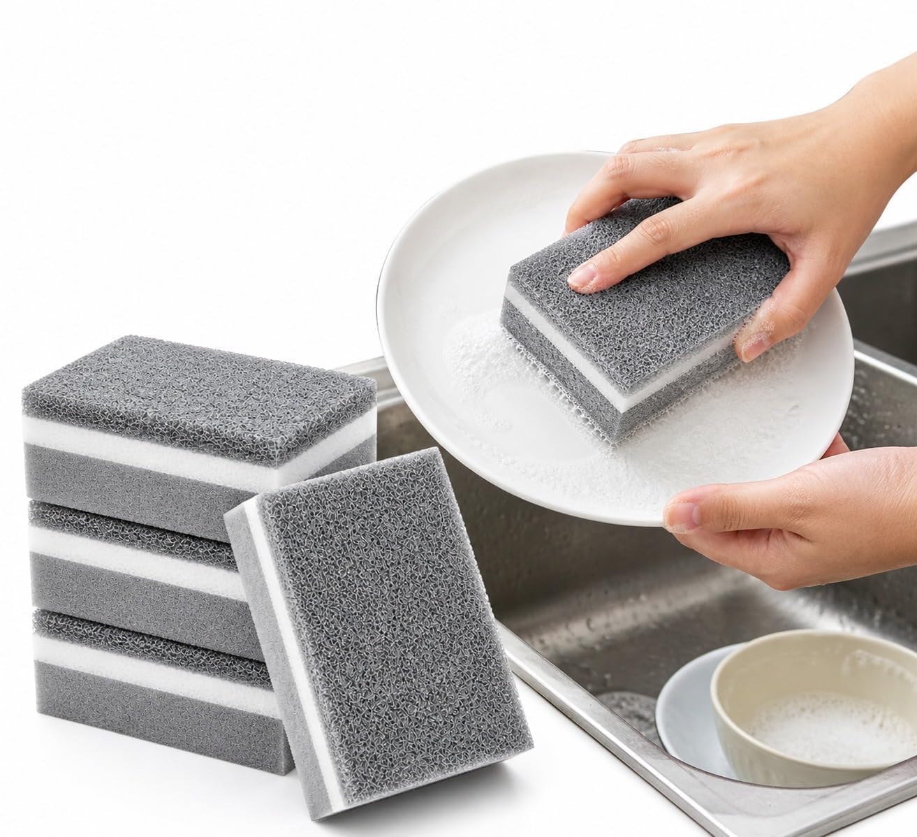itchen Cleaning Sponge Set (3 Pcs) | Heavy Duty Dishwashing Scrubber | Non-Scratch Utensil Sponge-image-25