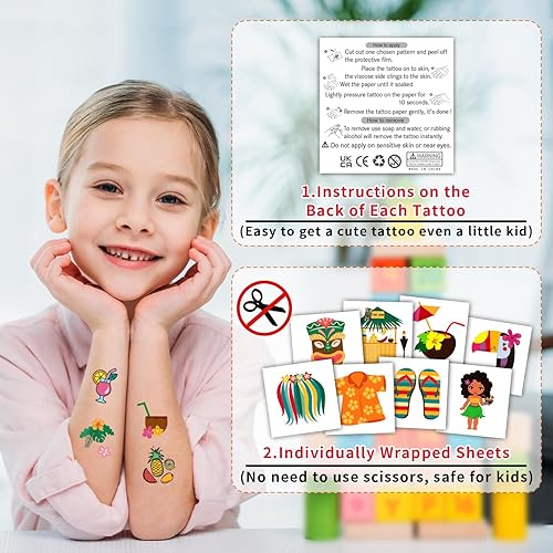 Miniatura 2 de Partywind 408 tatuajes hawaianos para decoraciones de fiestas, suministros de recuerdos de fiesta hawaianos Luau para niños y niñas, tatuajes
