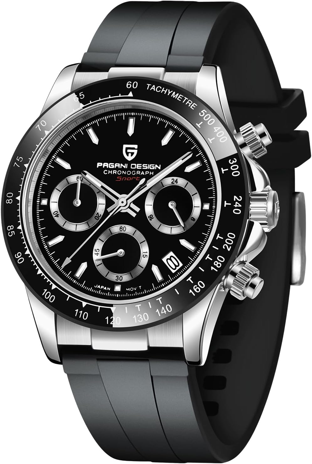 Pagani Design Watches for Men Daytona Homage Quartz Chronograph Watch Japan VK63 Movement Ceramic Bezel Screw Down Crown Waterproof Sport Rubber Strap Mens Watches