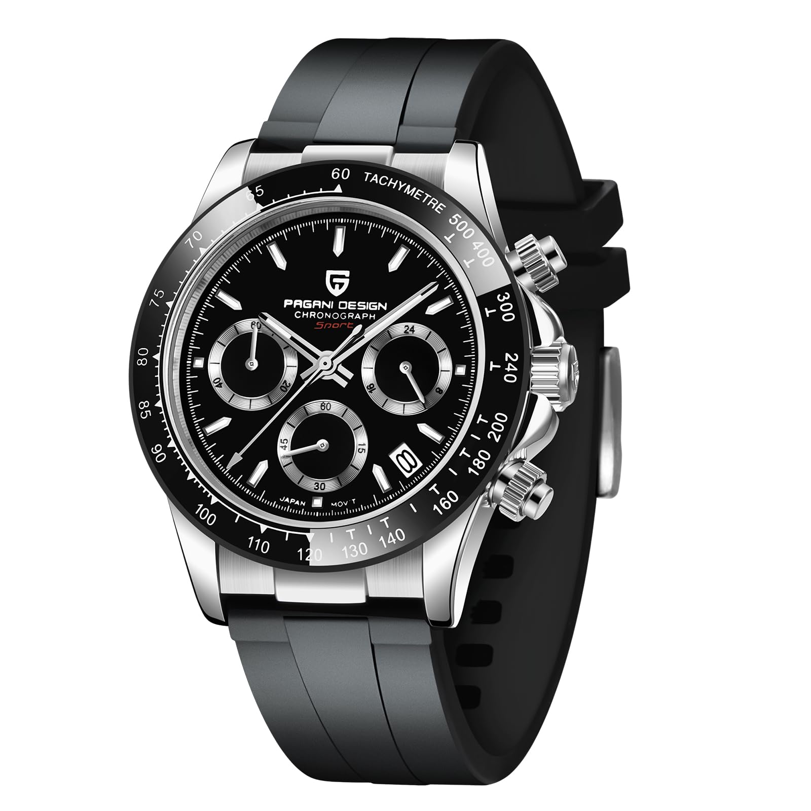 CEYADGPagani Design Watches for Men Daytona Homage Quartz Chronograph Watch Japan VK63 Movement Ceramic Bezel Screw Down Crown Waterproof Sport Rubber Strap Mens Watches