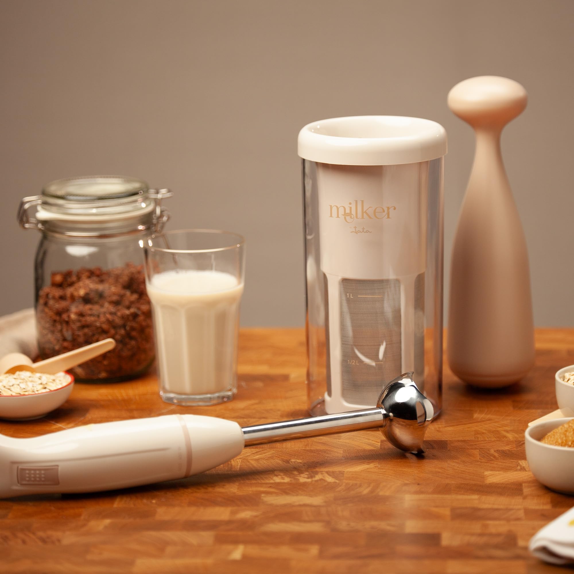 JATA MILKER JELV2350 - Máquina para Hacer Bebida Vegetal Casera. Leche avena, soja, arroz, almendras. Máxima emulsión. 1 Litro en 1 minuto.Con 5 recetas