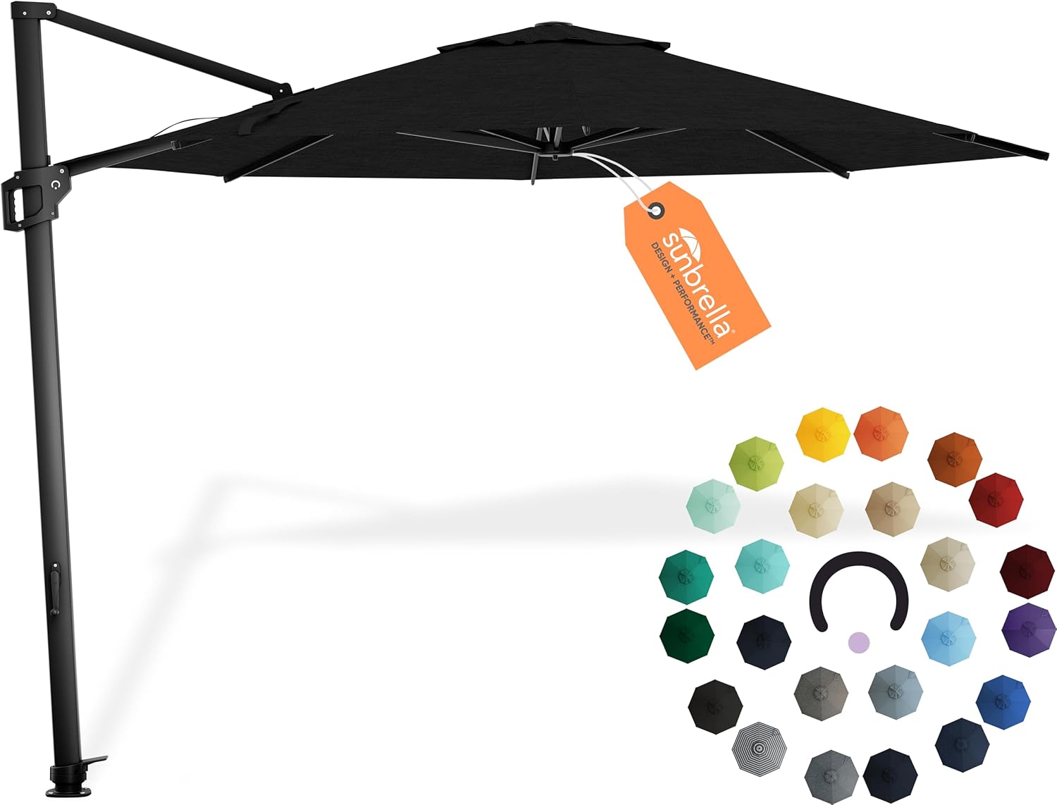 Midtown Umbrellas 10 Ft Outdoor Cantilever Patio Umbrella w/Sunbrella Canvas Navy Fabric - 360° Rotate Offset Patio Umbrella, Deck Patio Umbrella, Backyard Umbrella & Garden Umbrella - Black Frame