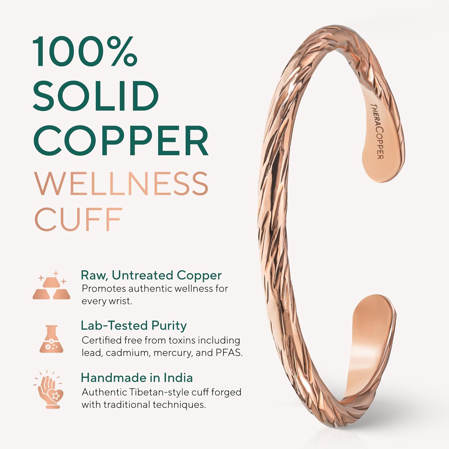 TheraCopper Copper Bracelet for Men & Women — 100% Pure Copper Bracelets — Raw, Solid & Uncoated Authentic Handmade Tibetan Bracelet Cuff Bangles - Image 2