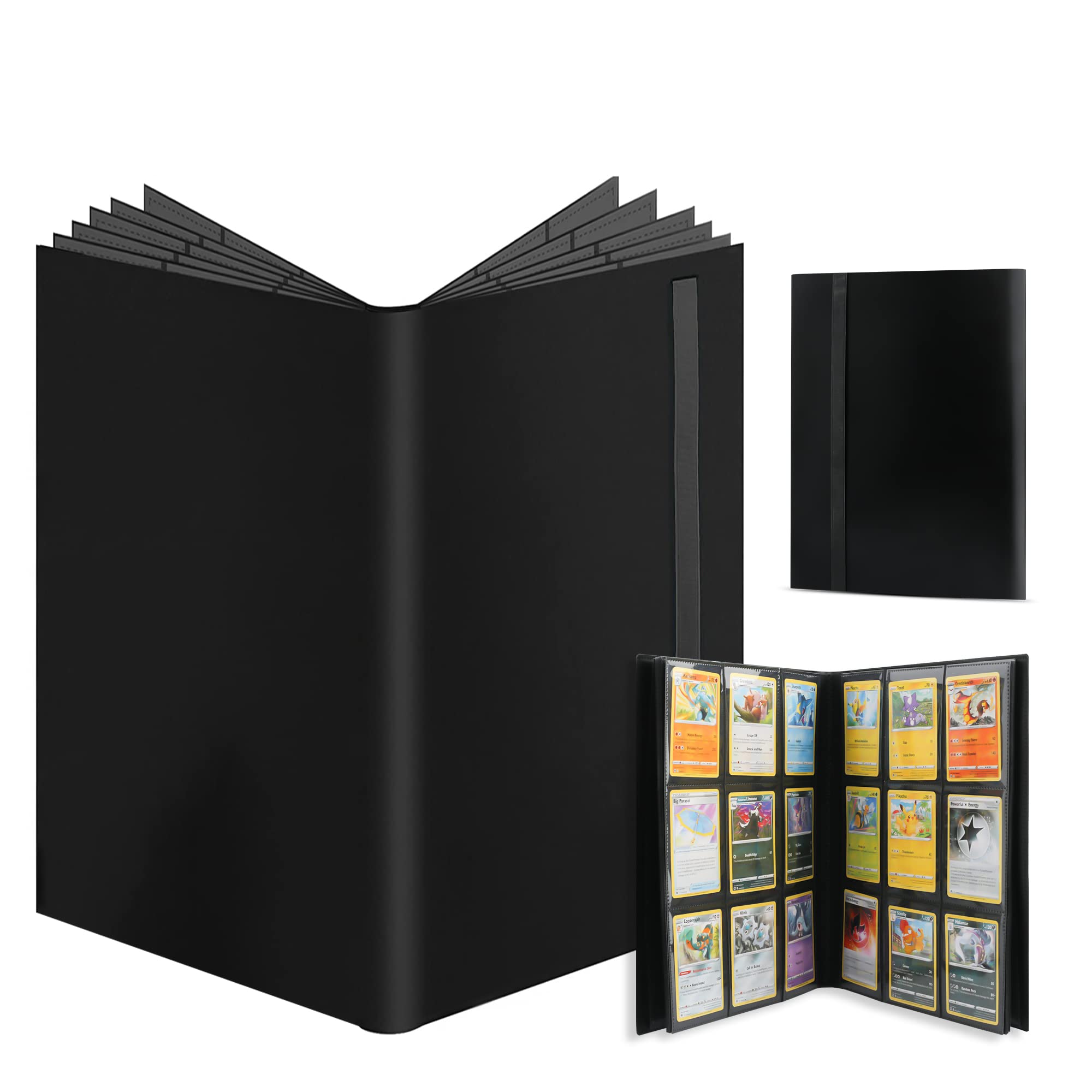 9 Pocket Trading Card Binder with 20 Card Sleeves Binder Sheets, 360 Side Loading Card Collection Binder for Baseball, Football, Basketball, Yugioh, MTG and NFL Cards - Black