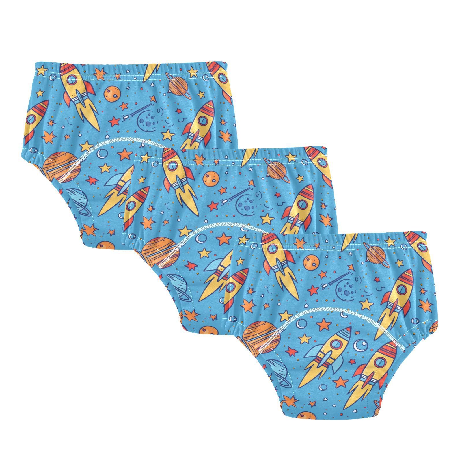 Cartoon Rockets Planets Training Underwear Toddler Cotton Training Pants 2t-5t Reusable Potty Training Underwear for Boys Girls Multicolor