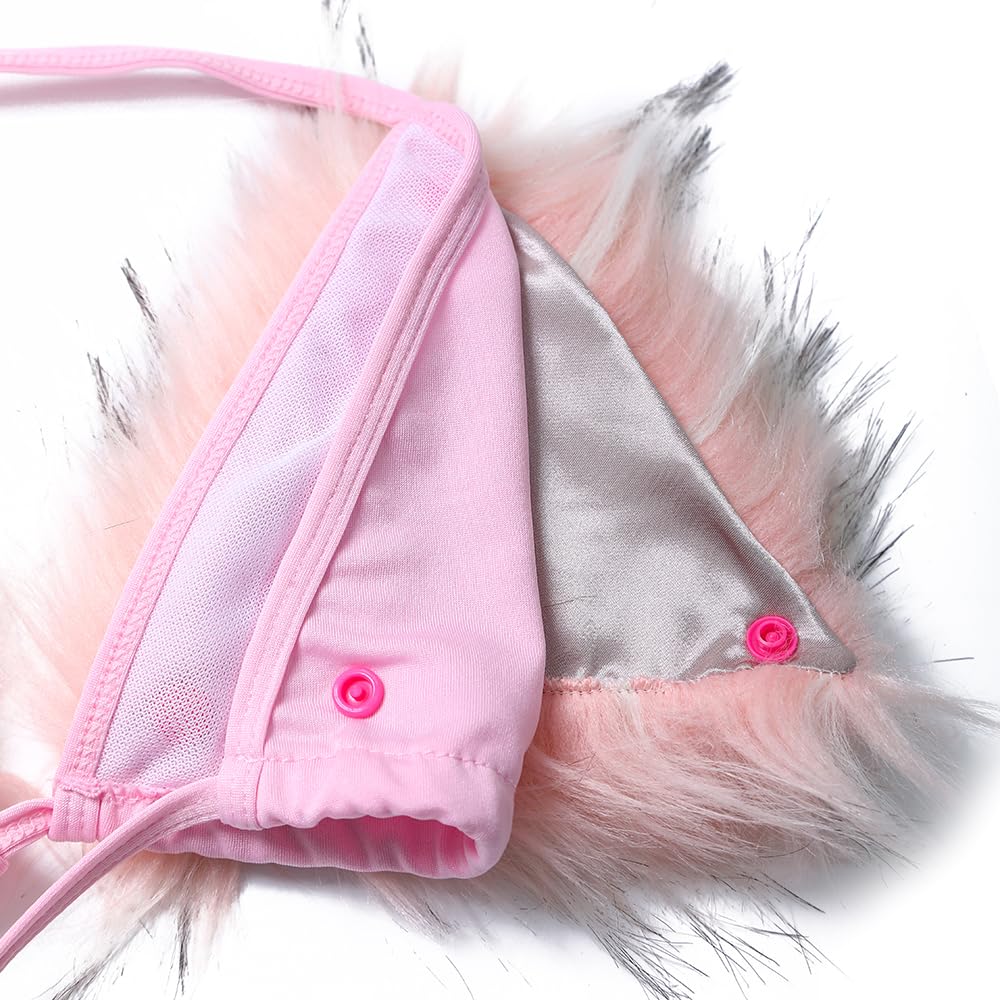 ZOSCGJMY Women's Faux Fur Halter String Triangle Bikini Sets Two Piece Swimsuits: One Size Pink-4