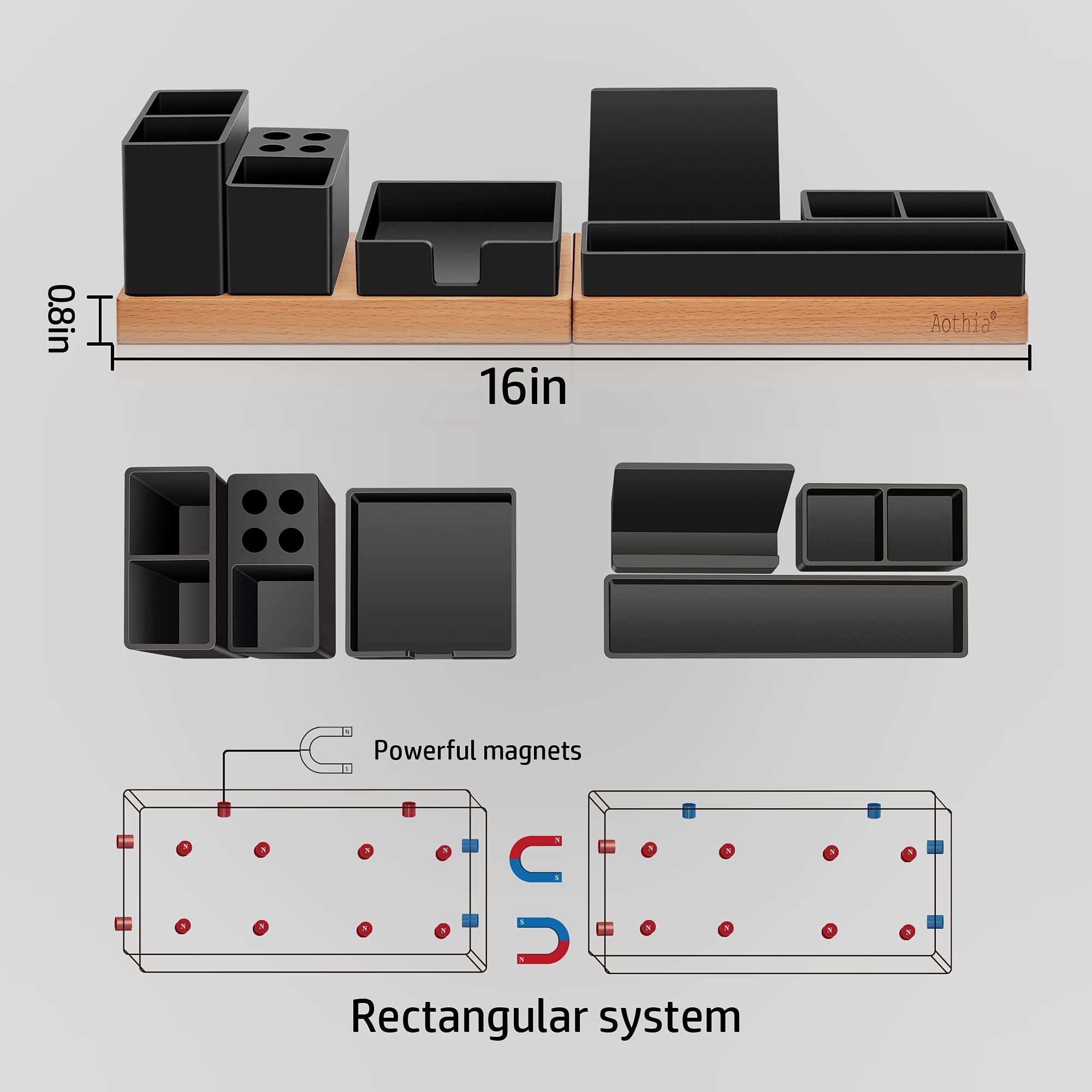 Aothia Organiseur de bureau réglable avec porte-crayons pour téléphone et accessoires de bureau, organisation de bureau, noir