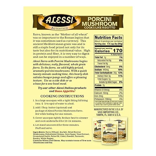 Miniatura 10 de Alessi Autentico, Farro de grano romano sazonado de primera calidad, cocina como risotto, saludable para el corazón, fácil de preparar, 7 onzas
