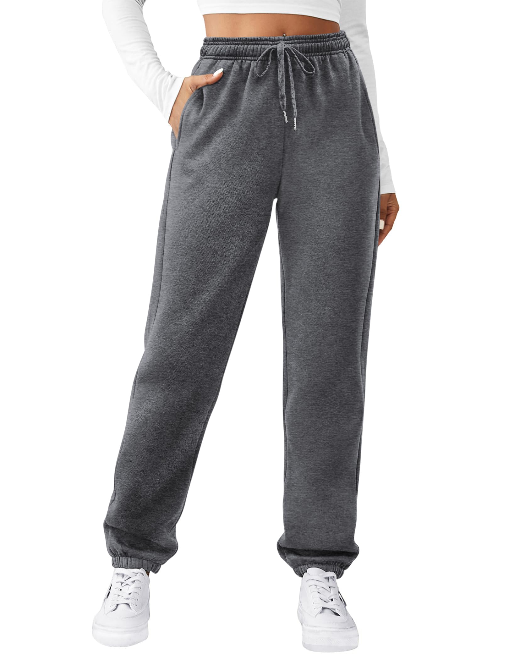Zeagoo Jogginghose Damen Hose Baggy Lang Hosen Casual High Waist Sporthose Einfarbig Stretch Freizeithose Warm Sweatpants mit Taschen S-XXL