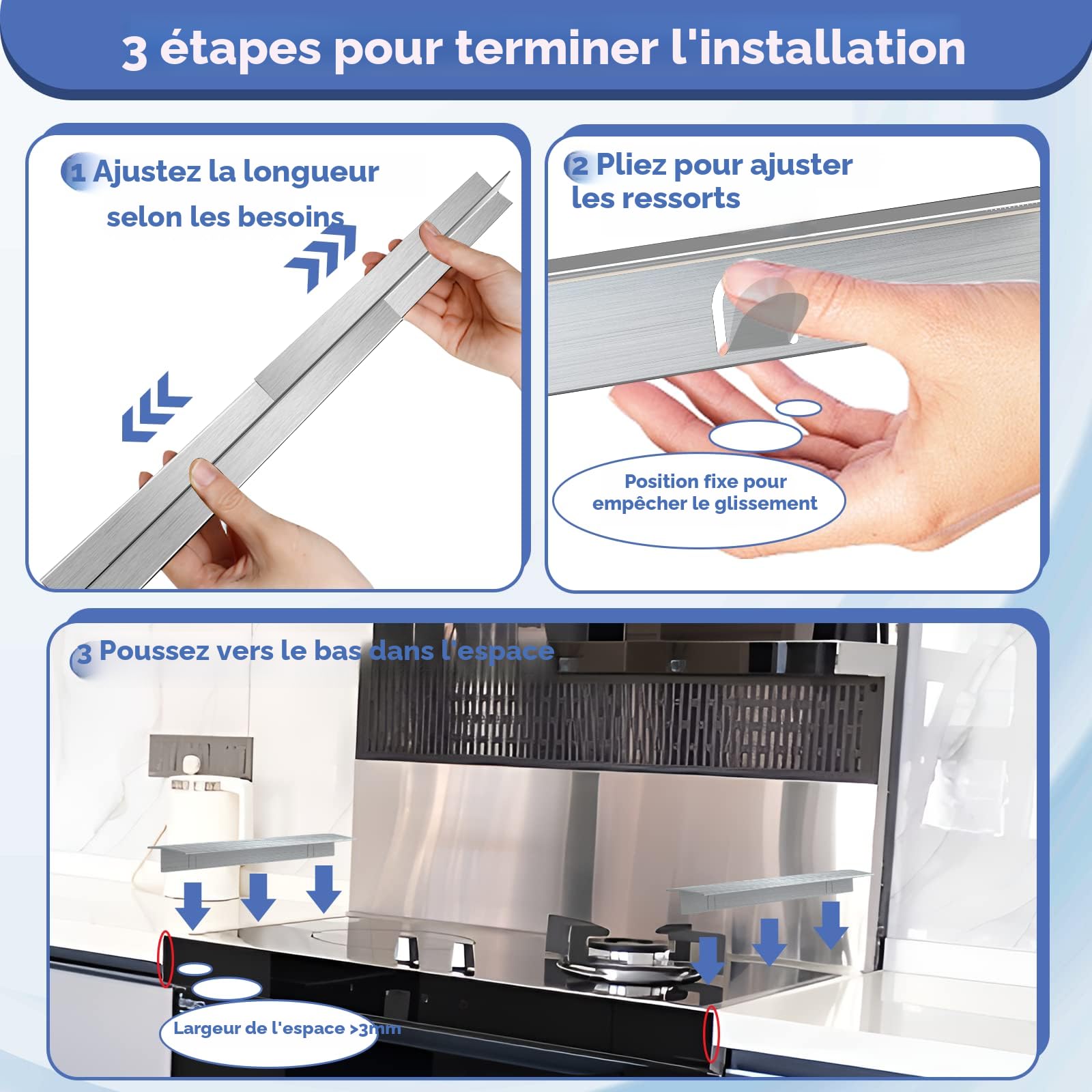 Cache-joints De Cuisinière Réglables 35-70 Cm — Acier Inoxydable Noir — Empêche Les Miettes, Facile à Installer