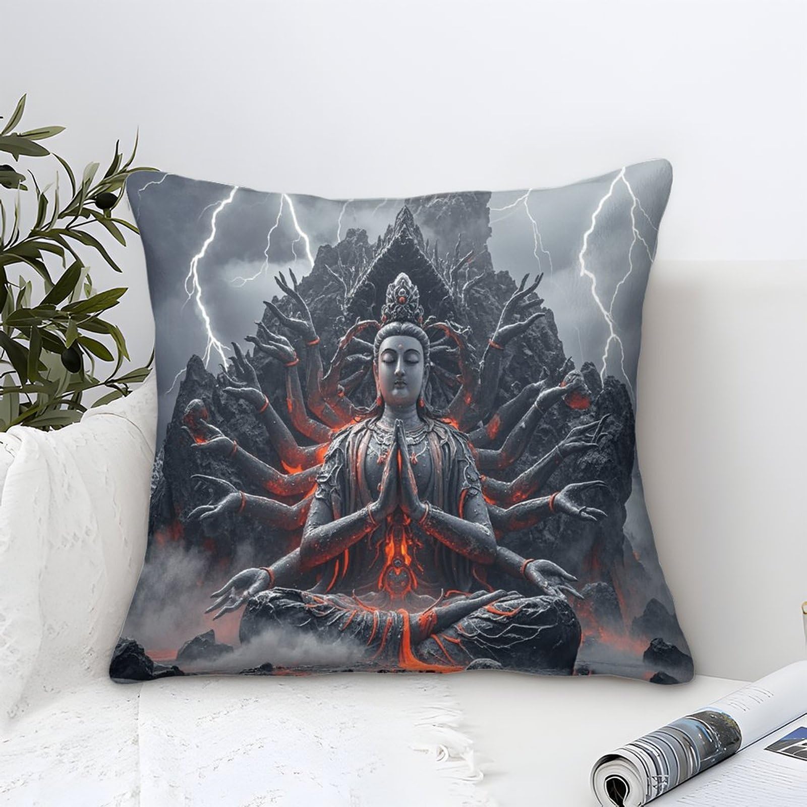 LILIlaobiao Buddha Cushion Covers 45x45cm, Thousand-hand Bodhisattva Throw Pillow Covers Decorative Pillows Covers for Sofa Bed Livingroom