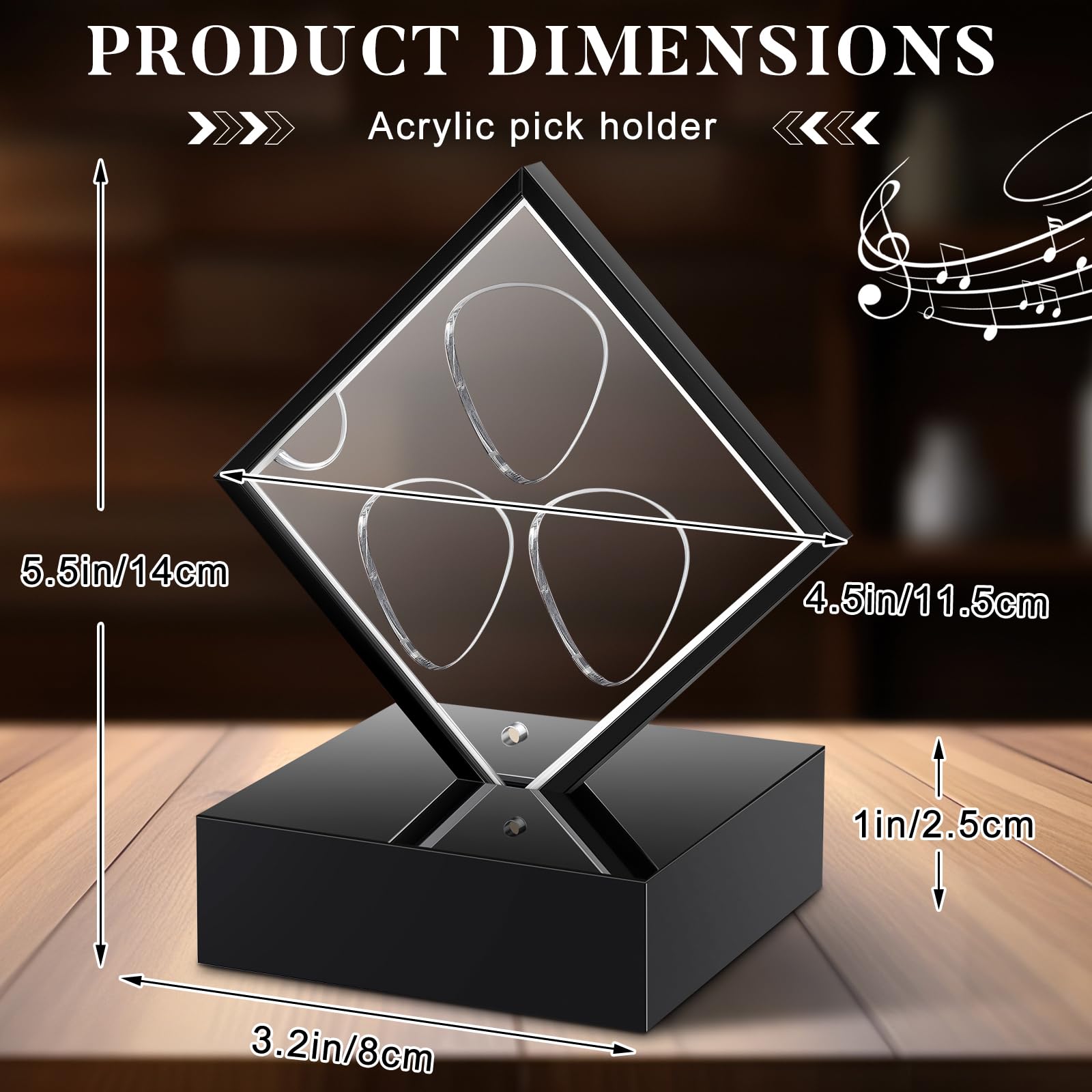 Colingmill Soporte de exhibición de púas de guitarra acrílico flotante 3D, marco de exhibición de púas de guitarra, caja transparente para púas de guitarra que puede contener 3 púas para decoración