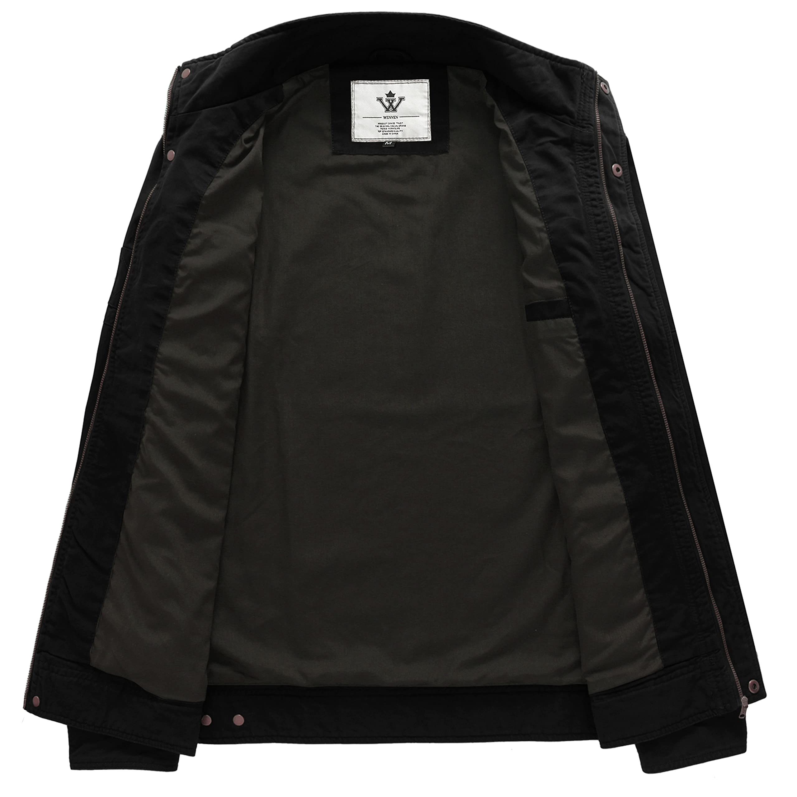 WenVen Giacca Militare Classica in Cotone Giubbotto con Zip Antivento Autunnale Giaccone Caldo Invernale Casuale Tempo Libero Uomo
