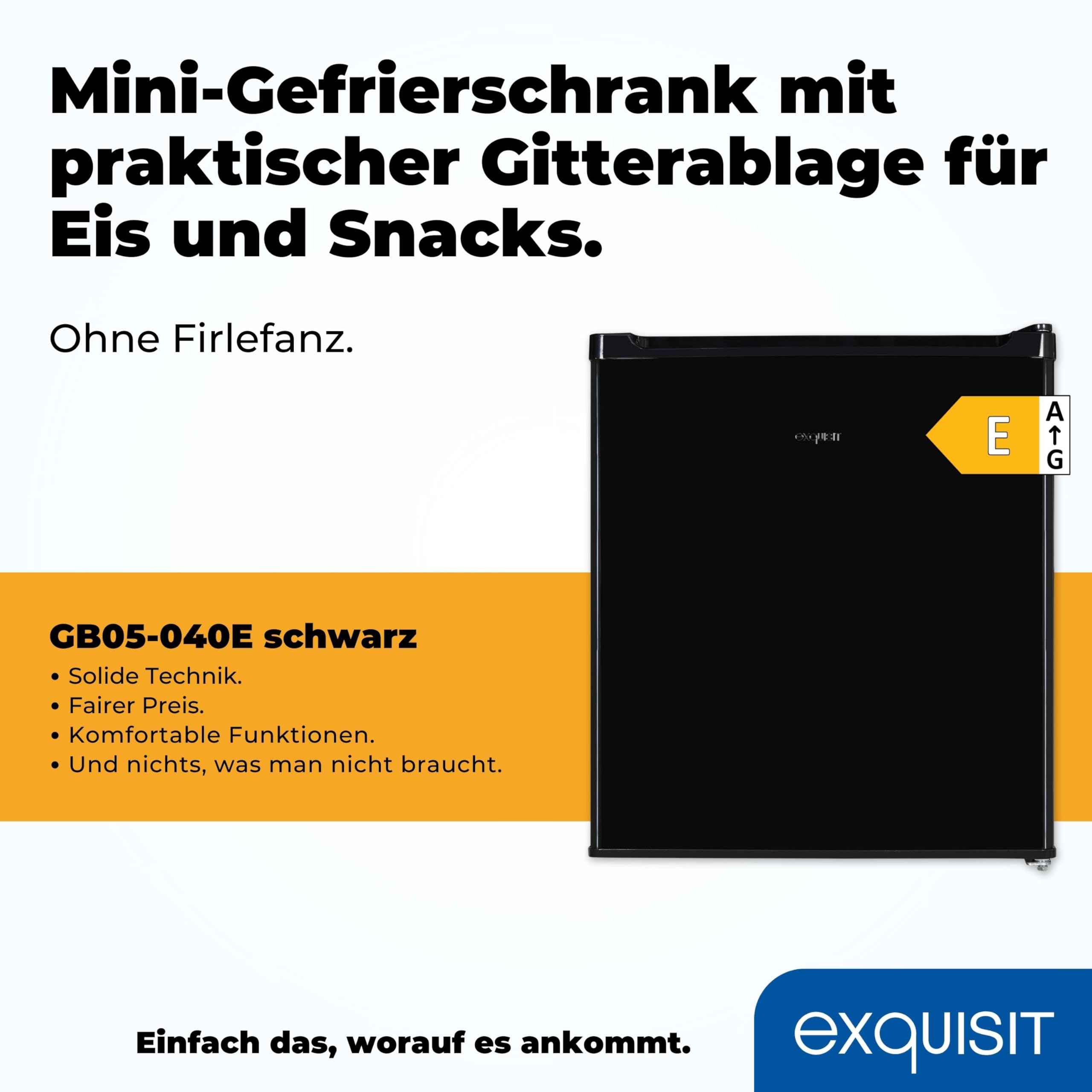 Exquisit Mini-Gefrierschrank GB05-040E - 33 l Gefrierbox in Schwarz | Kompakter Mini-Froster mit Gitterablage, -18 Grad Gefriertemperatur und wechselbarem Türanschlag für Büro oder Camping
