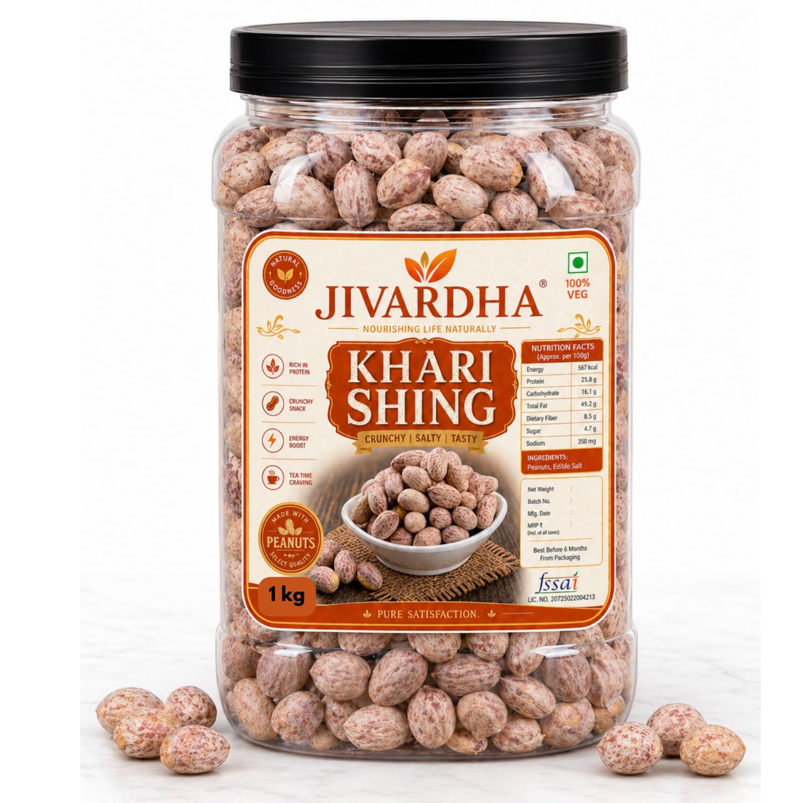 Jivardha Premium Khari Shing 1kg | Crunchy Salted Peanuts | High Protein & Fiber Snack | Energy Boosting Everyday Munch | Family Pack-image-3