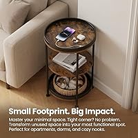 Vista 8 de Dulcii - Mesa auxiliar redonda con 3 estantes de almacenamiento para sala de estar, dormitorio, mesita de noche con estructura de acero