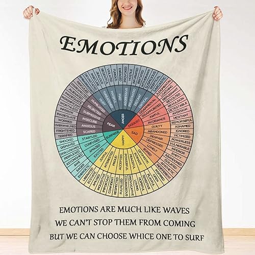 Emotions Feelings - Manta con tabla de ruedas salud mental forro polar terapia de consejero decoración de oficina 50 x 40 pulgadas acogedora manta