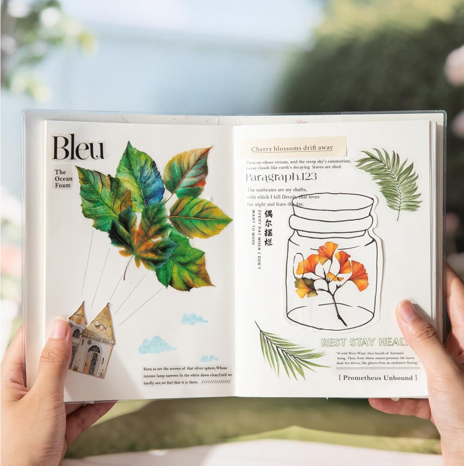 90 Pcs Aesthetic Realistic Watercolor Leaf PET Stickers for Scrapbooking image 5