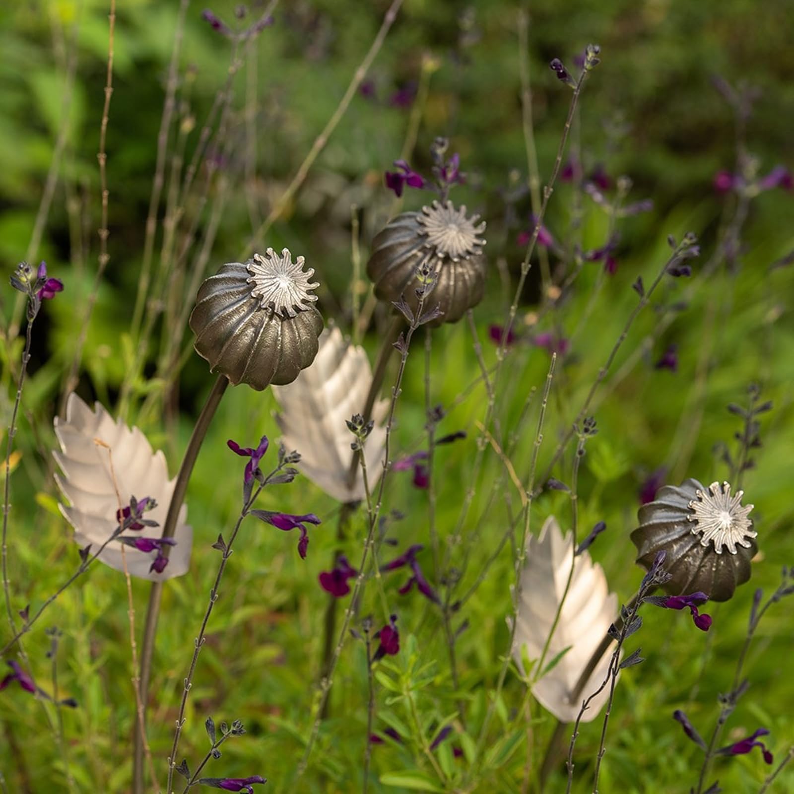 Crocus Grey Collection 80Cm Stake Marker Large Poppy Seed Head Bulb Markers And Decorative Garden Antique Pewter