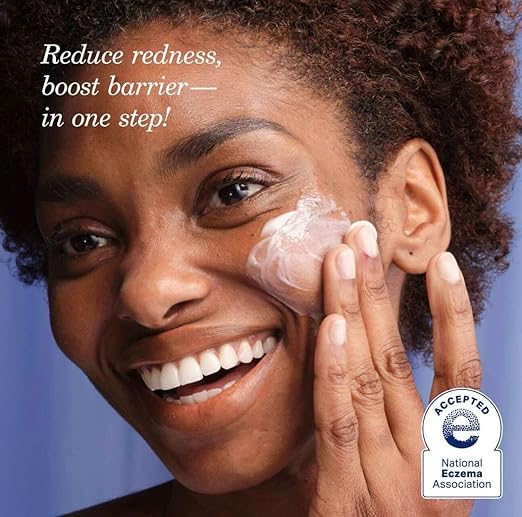 A before and after image showing the reduction in skin redness.