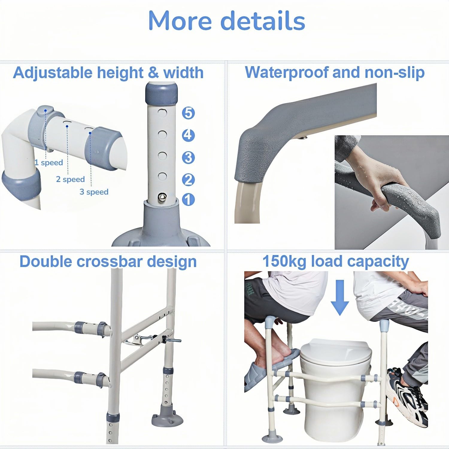 Supporti di sicurezza per WC | Supporto wc per anziani Regolabile in Altezza 63-74cm con Maniglie Antiscivolo - wc per disabili con Capacità di Carico 150kg