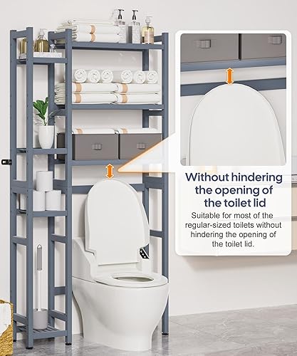 Miniatura 10 de Homde Almacenamiento sobre el inodoro con cesta y cajón, organizador de baño de bambú con estante ajustable y almohadilla impermeable para pies,