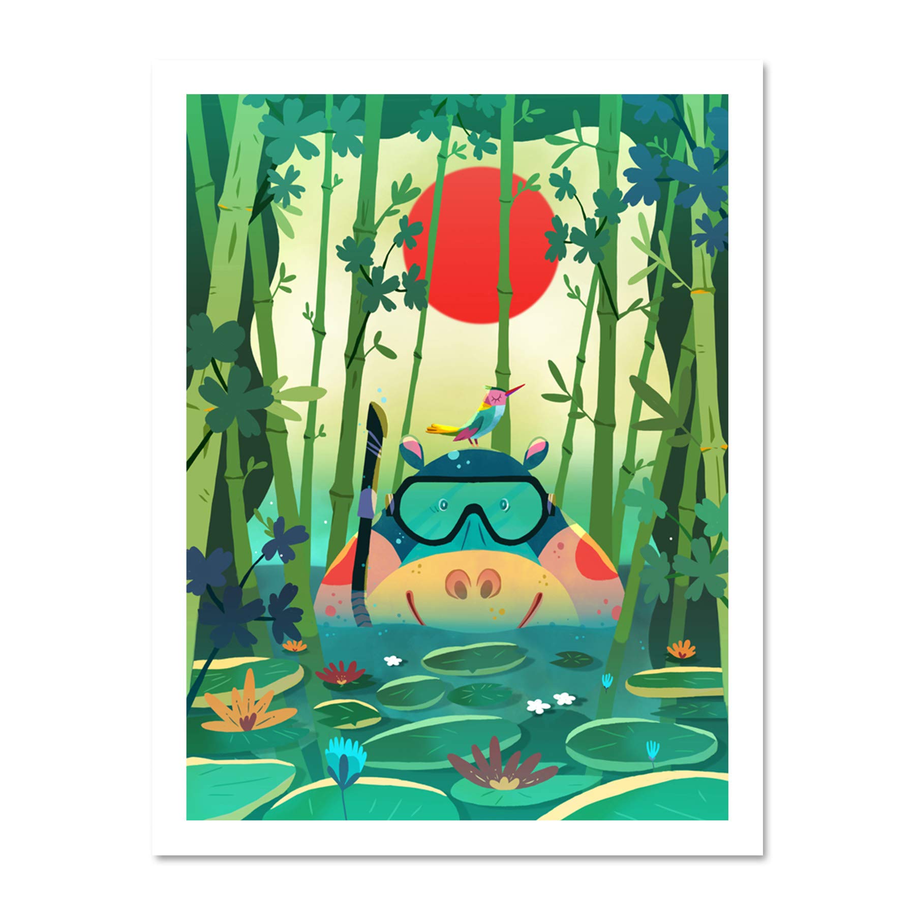 Wee Blue Coo Jungle Animals Hippo Wall Large Framed Art Print Poster Wall Decor 18x24 inch