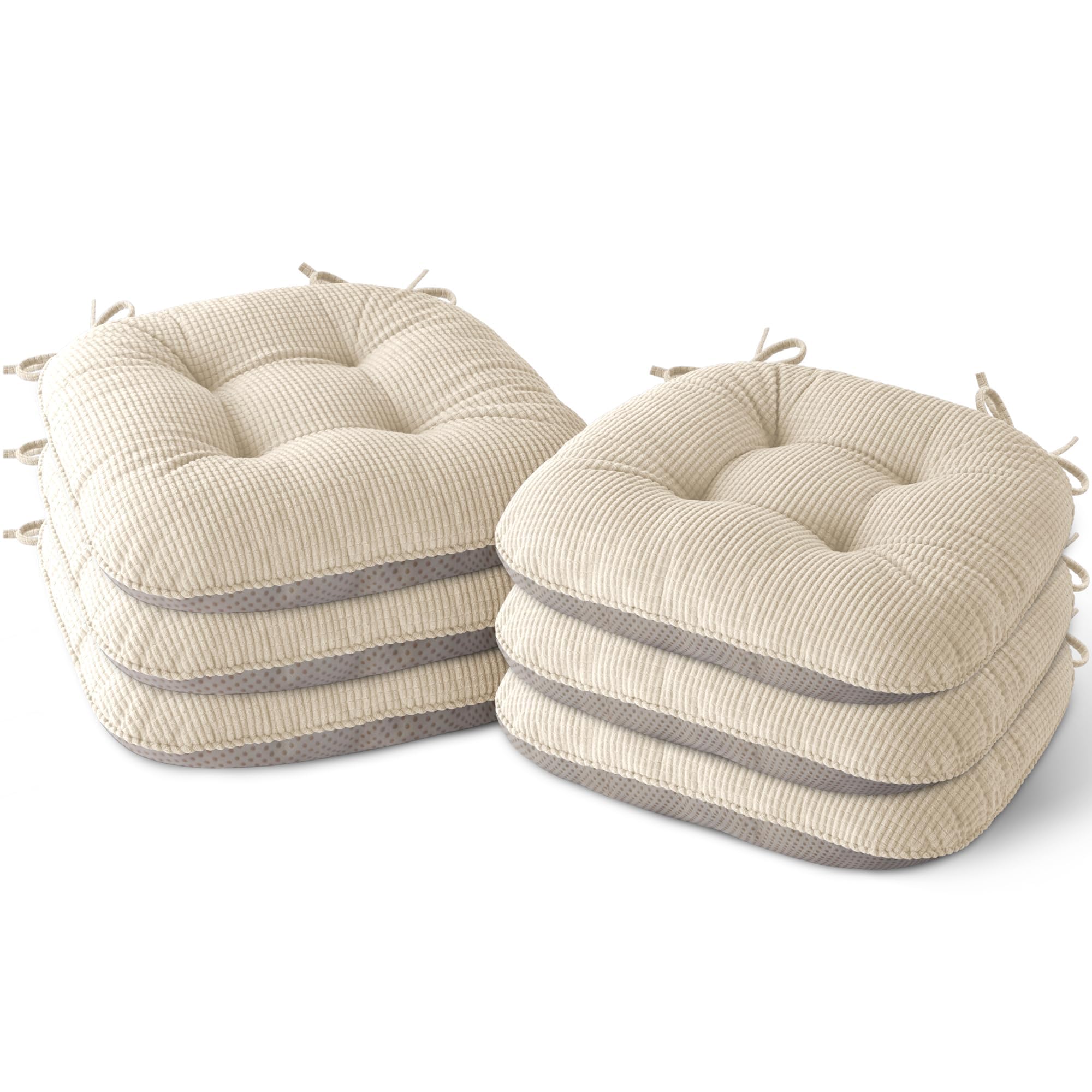 MineCozy Seat Cushions for Dining Chairs Set of 6, 43X40X7.5cm, Cream