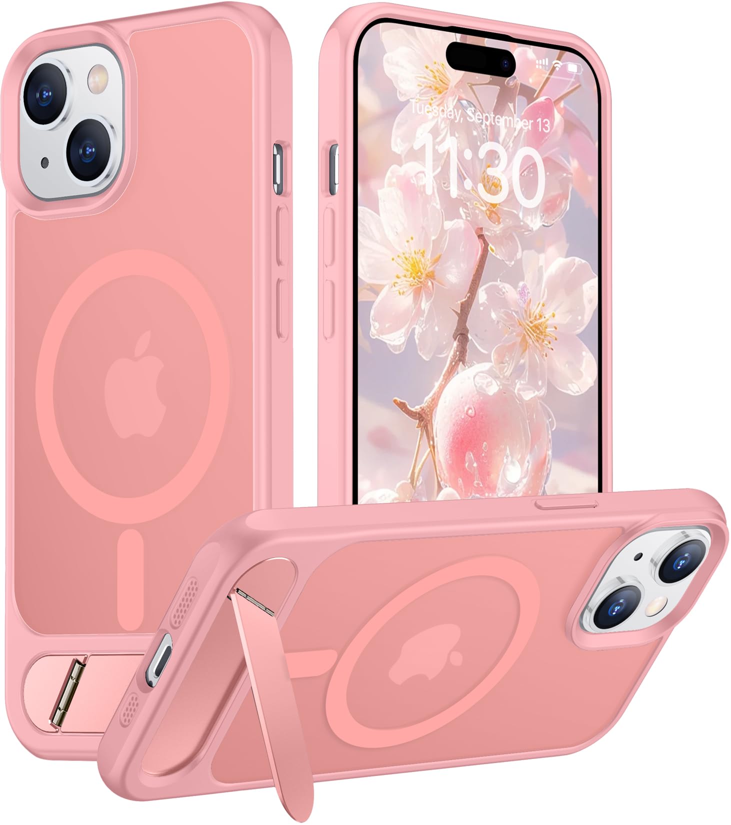 Temdan Magnetic Compatible with iPhone 15 Plus Case &amp; iPhone 14 Plus Case, [Built-in Invisible Kickstand][Compatible with MagSafe][Military Grade Shockproof] Slim Translucent Matte Phone Case 6.7"