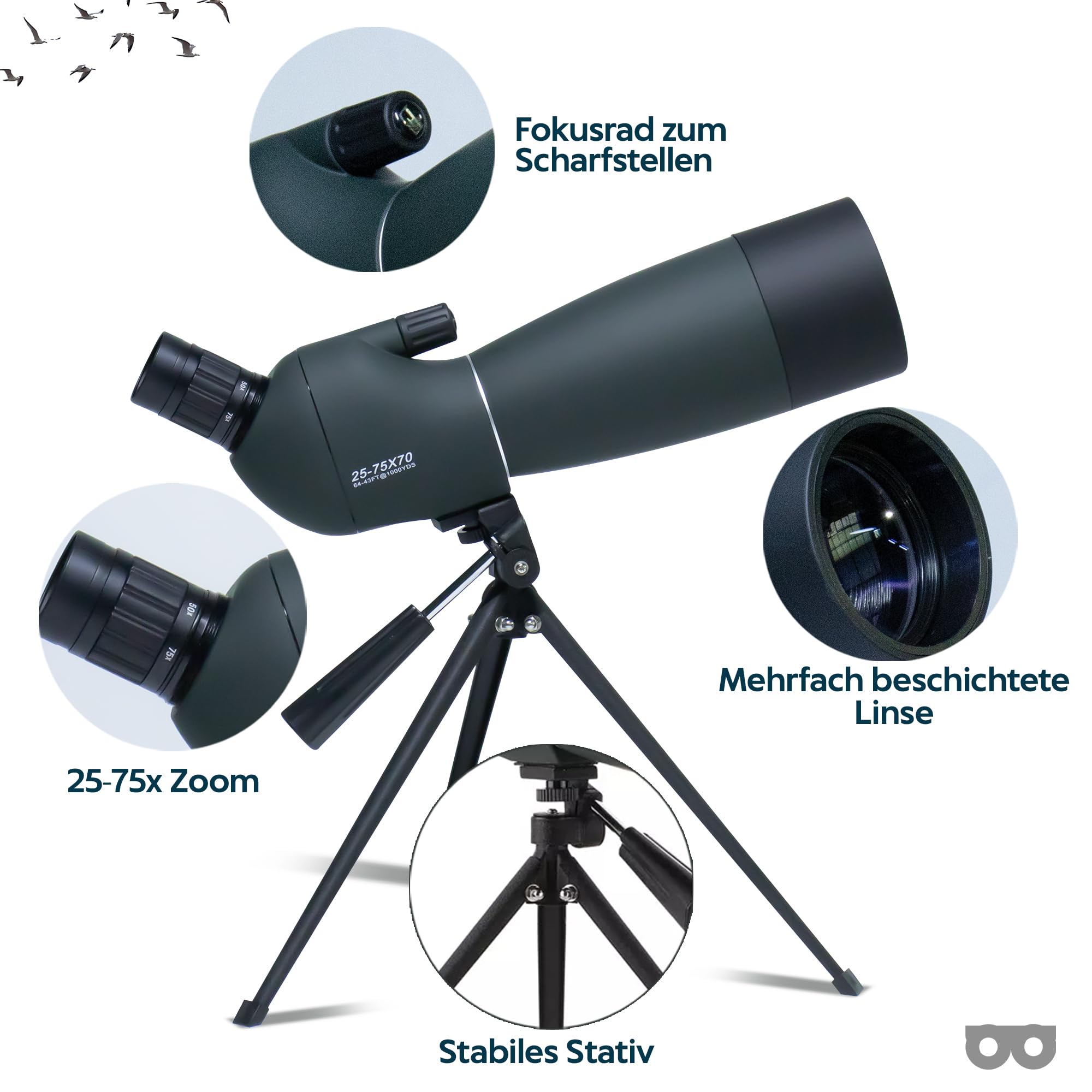 Spektiv 25-75x70 - HD-Zoom Spektiv mit FMC BaK-4 Prisma