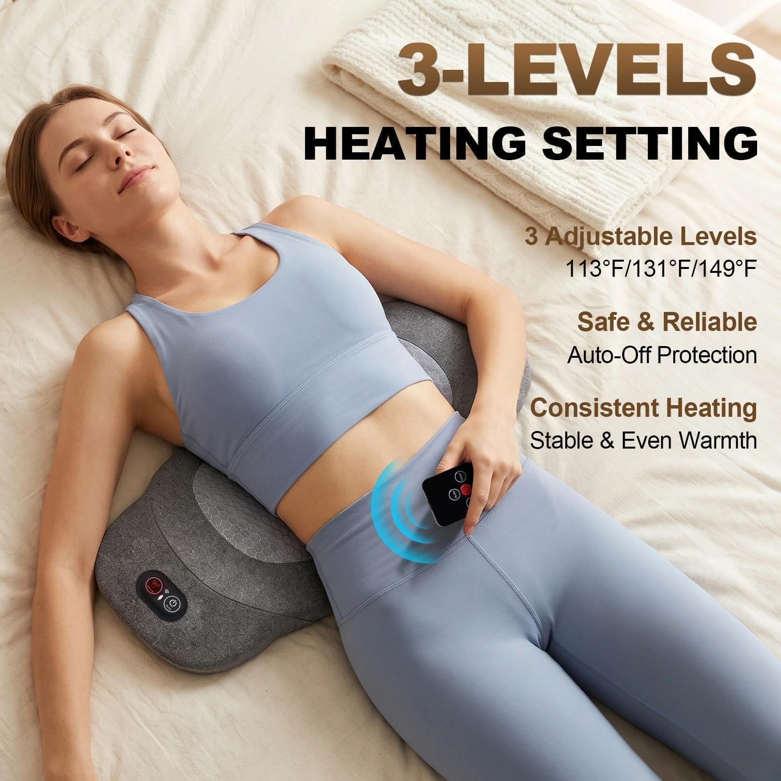 3 in 1 Rückenmassagegerät, Kabelloses Tiefenmassagegerät mit Fernbedienung, Elektrisches Lendenkissen mit Fernbedienung mit Wärme, Luftkissen-Traktion und Vibrationsmassage