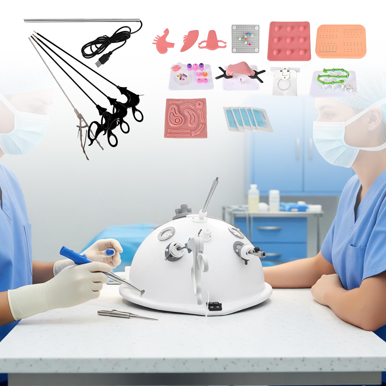 ROGHA Laparoscopic Trainer Kit,Lap Surgery Simulator Training Modules,for Medical Students & Clinical Skills with 4 Training Instruments & 10 Training Modules 30°