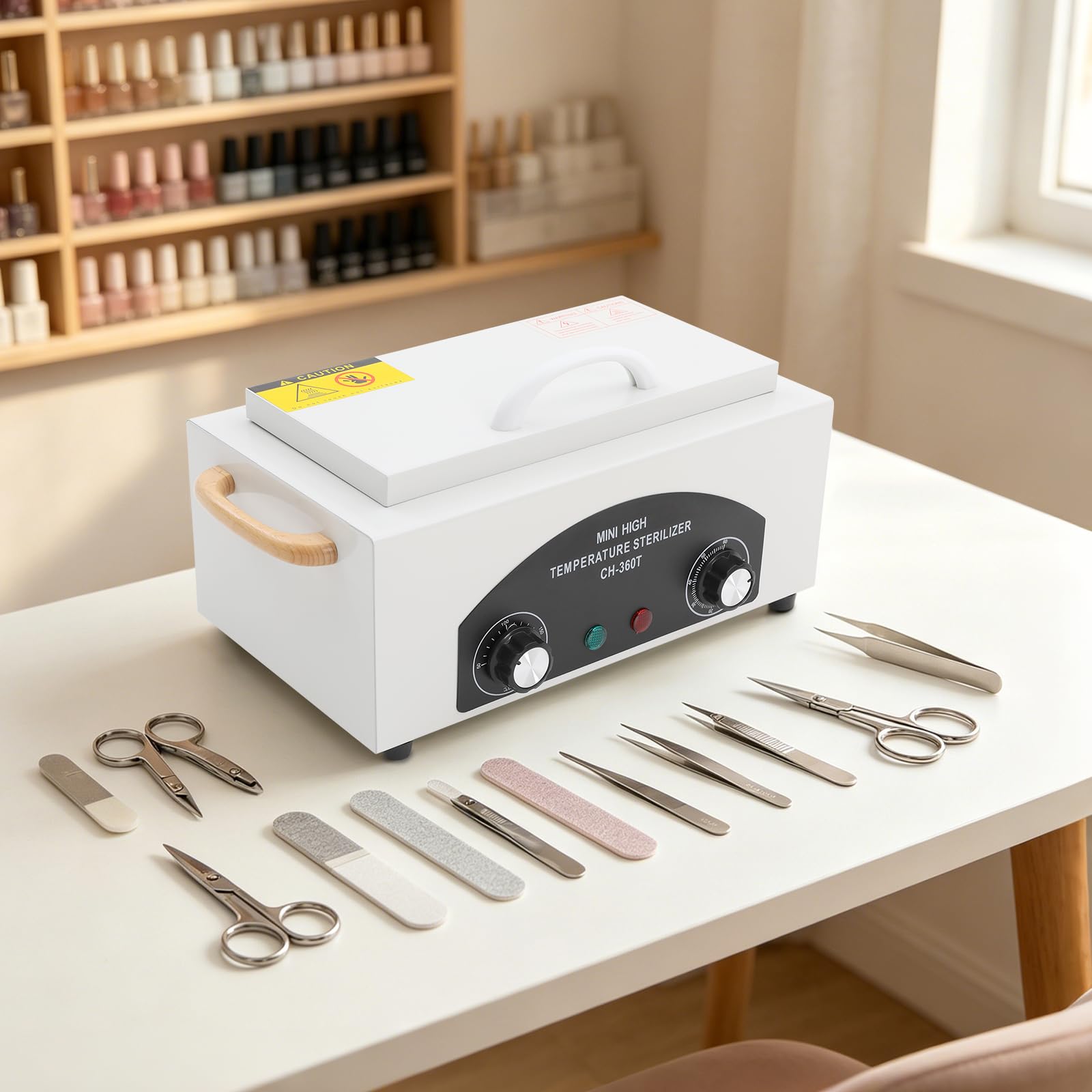 Sterilizzatore ad aria calda, 300 W, 2 l, sterilizzatore con temperatura regolabile 50-220 °C e timer 0-60 min, dispositivo di disinfezione per strumenti per unghie, forbici, pinzette, per saloni di