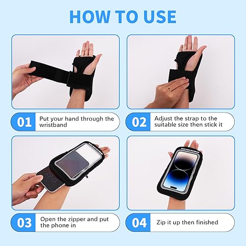 Miniatura 5 de Soporte para teléfono de muñeca, soporte para teléfono con brazo para correr con ranura para tarjeta y correa ajustable, adecuado para teléfonos de