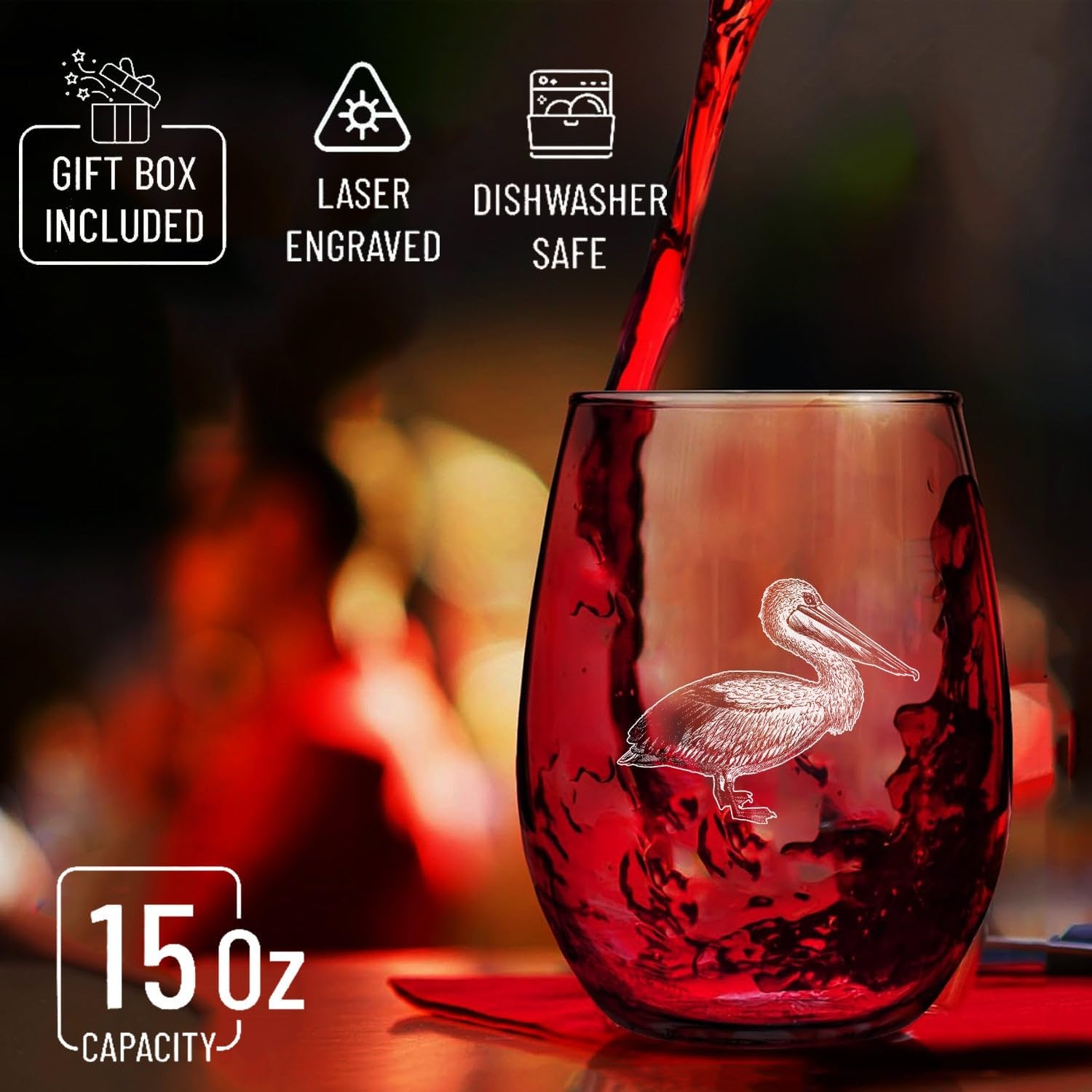 Pelican Bird Vintage Engraved Stemless Wine Glass - Wildlife Themed Gift - Unique Birthday Gifts For Friends And Family - Pelican Bird Lovers Gift - Vintage Animal Wine Glass - Image 3