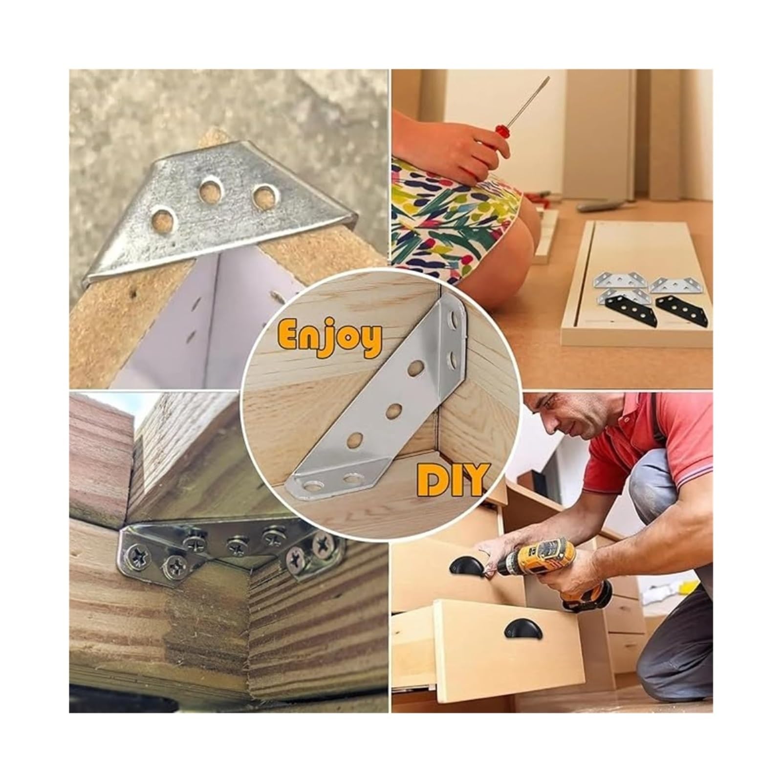 Conectores de esquina de 90° de acero inoxidable | 1 a 120 juegos de fijadores angulares con tornillos for el montaje de juntas de muebles(100Set)