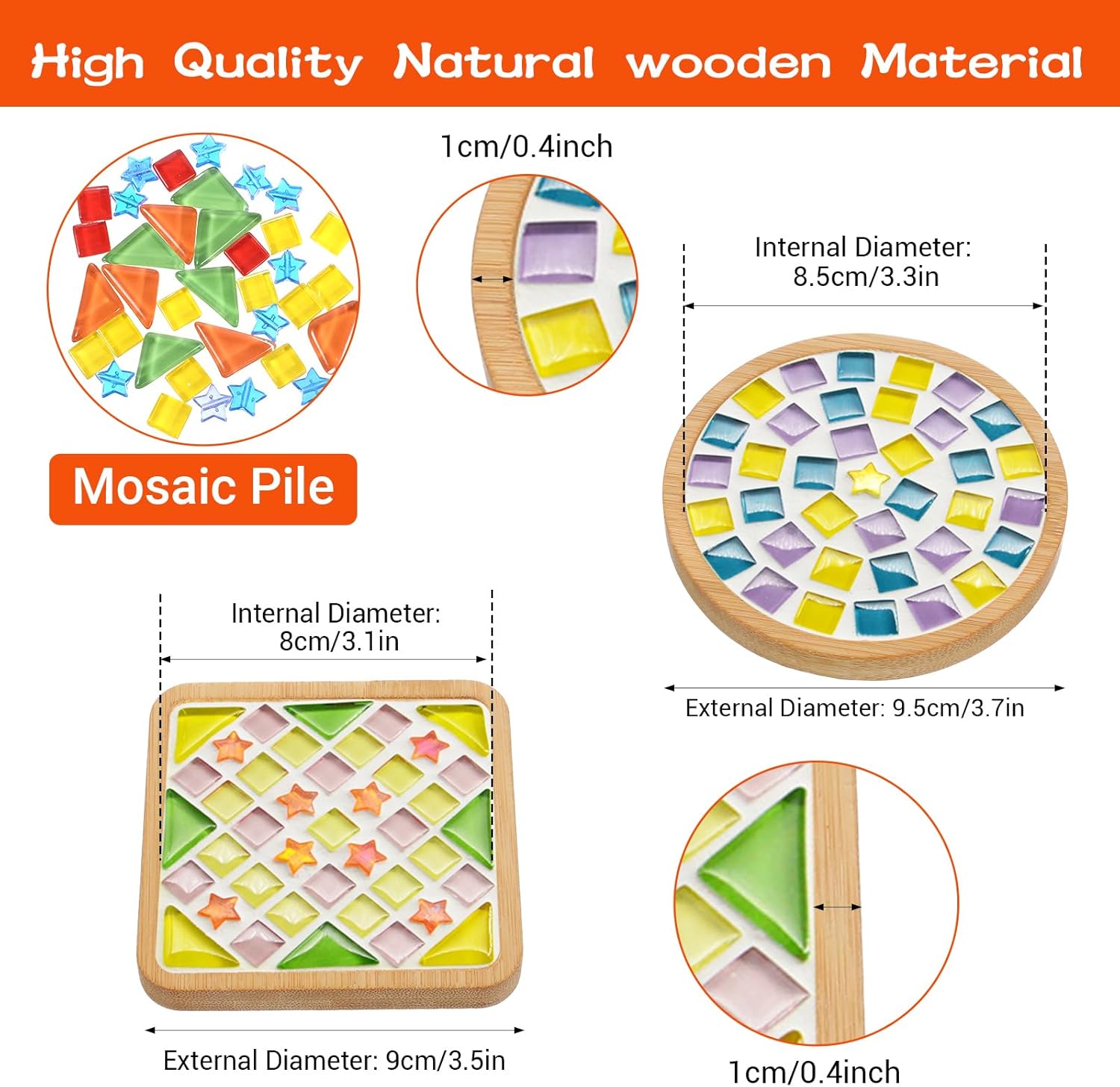 6 Sets DIY Mosaic Tiles for Crafts, Complete Mosaic Kit with Wooden Coasters, Mixed Color Glass Tiles & All Supplies for Creative Home Decoration and Handmade Gifts