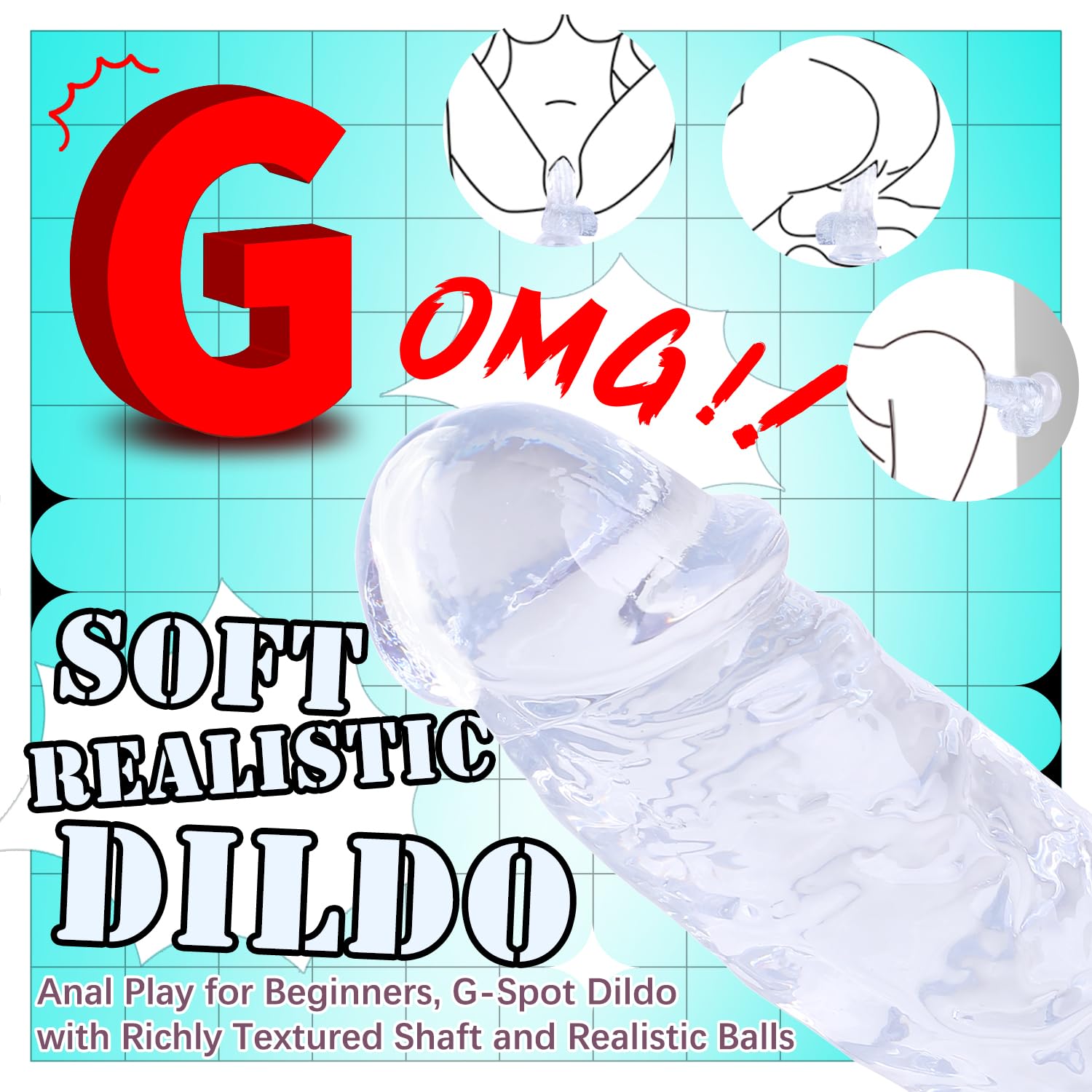 7 Inch Soft Dildo, Realistic Silicone Medium Anal Dildos Stimulation Vaginal G-Spot and Anal, Safe Material Lifelike Men Penis with Strong Suction Cup, Adult Sex Toys for Women/Beginner Sexual: Clear