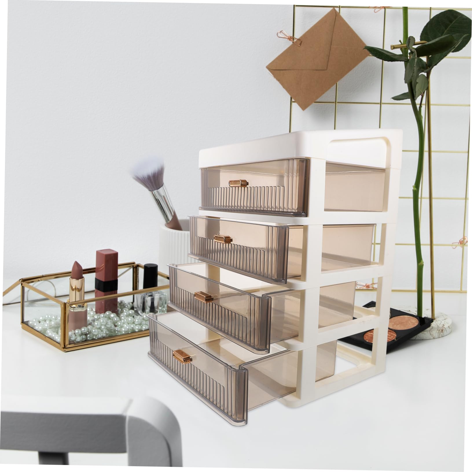Organisateur de Tiroirs Blanc en Pp avec Structure Multi-niveaux Rangement de Bureau et Maison, Coffret de Rangement à Tiroirs Simple et Moderne